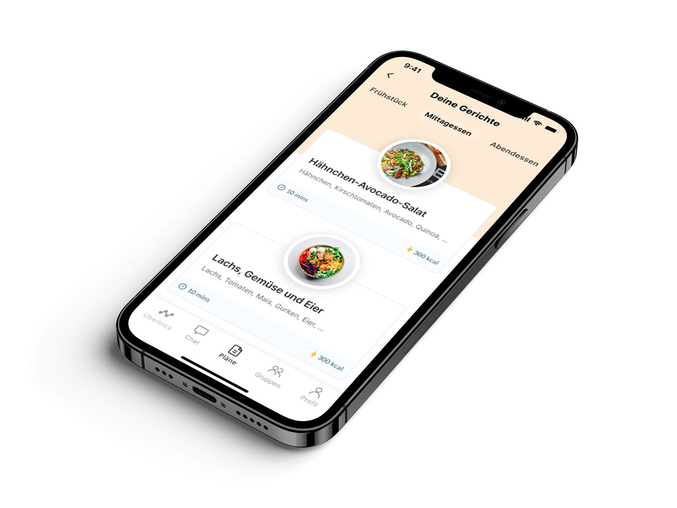 Ein Mockup der Coaching-App, das die Funktionen zeigt.
